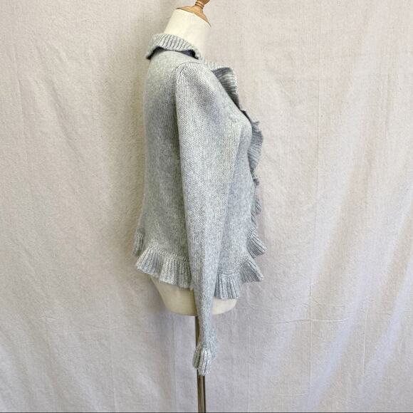 Y2K DressBarn gray metallic ruffle lightweight cardigan size small - Picture 7 of 14